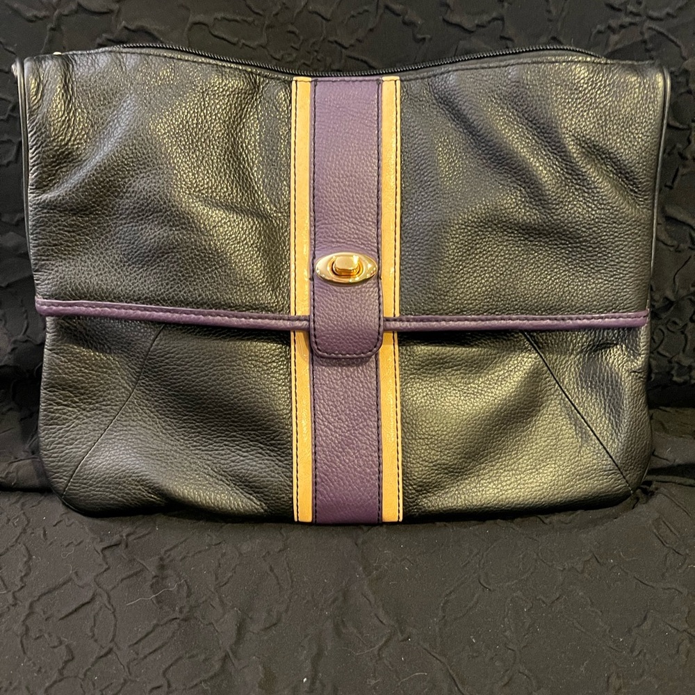 Black-Purple-Tan Leather Maxx New York Clutch